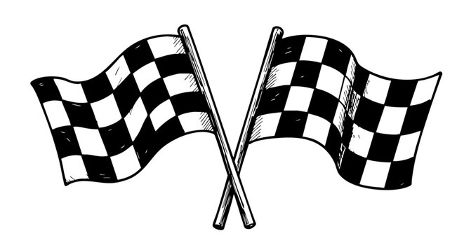 Vintage sketch of crossed checkered racing flags  