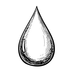 Vintage sketch of a water drop in a simple black outline  