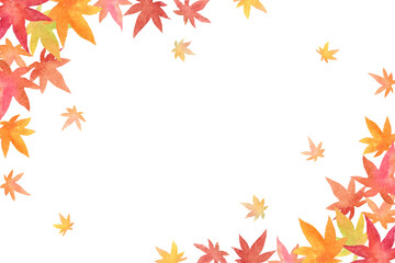 水彩で描いた紅葉のフレーム
