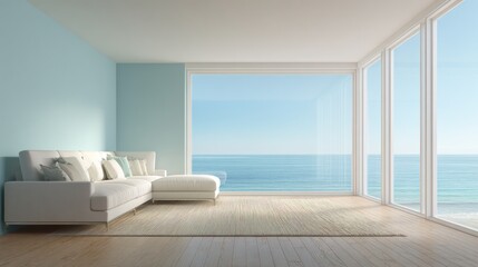 Modern coastal living room with ocean view