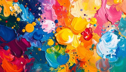 A vibrant s explodes with thick daubs of oil paint in a kaleidoscope of colors, creating a stunning abstract expressionist artwork full of texture and depth.