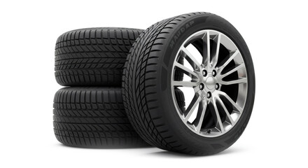 Obraz premium Set of three car wheels with tires, Isolated on white 03