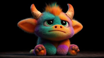 Disappointed Fantasy Bull Cub with Colorful Fur