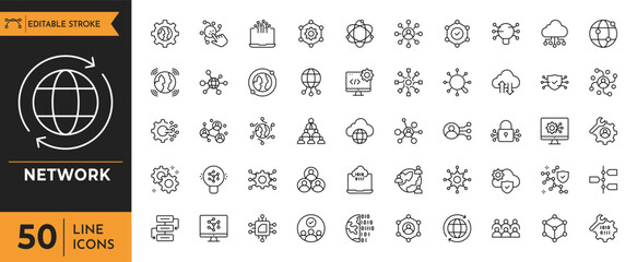 Network icon set. Editable stroke. vector illustration