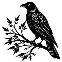 Fototapeta premium A crow on a tree branch vector, a unique crow animal design, a vector of a crow on a tree branch, simple crow art, a crow symbol isolated