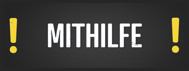 Mithilfe (Help) - A blackboard illustration with white text.