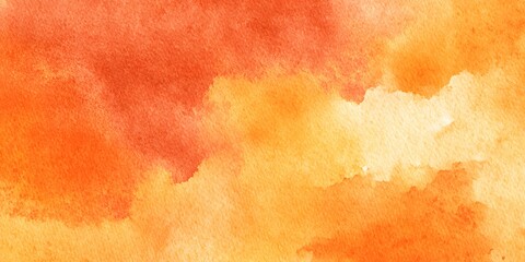 Abstract orange watercolor background featuring a dreamy cloudy sky concept blended with vibrant color splash design elements
