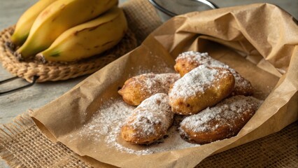 Delicious Golden Fried Banana Fritters Sprinkled with Powdered Sugar