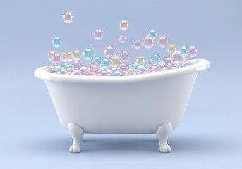 Bathtub full of colorful balls in pastel room