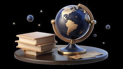 Antique Style Globe with Books on a Dark Background