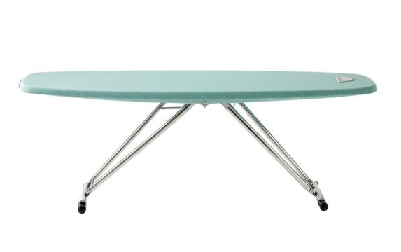 Clean vector image of a compact ironing board in folded position with metal support legs ideal for laundry and home organization scenes isolated on transparent background PNG