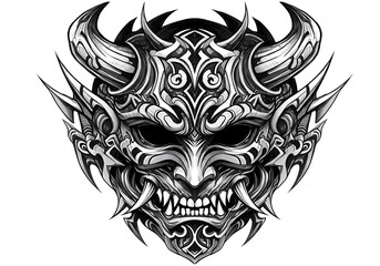 Fototapeta premium Detailed black and white demon mask sketch