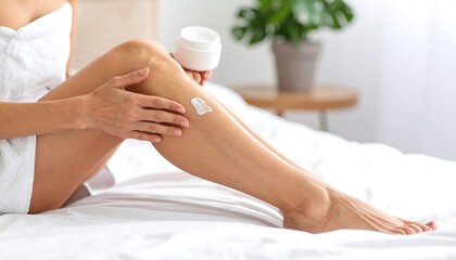 Obraz premium Woman applying cream to leg