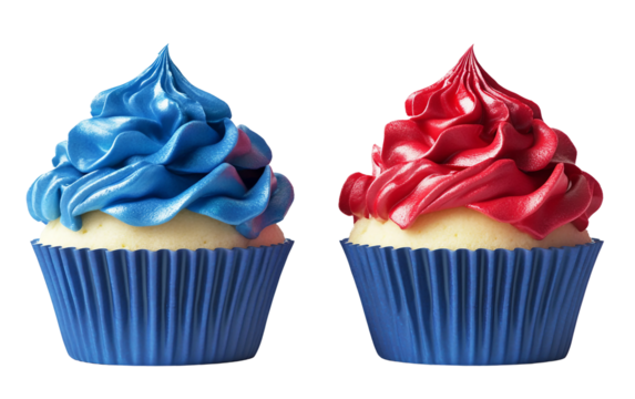 Flat vector illustration of Fourth of July cupcakes decorated with red white and blue frosting celebrating patriotic American holiday traditions isolated on transparent background PNG