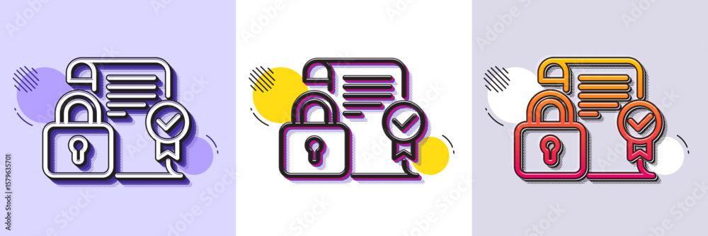 Poster security contract line icon. halftone dotted pattern. gradient icon with grain shadow. cyber defence
