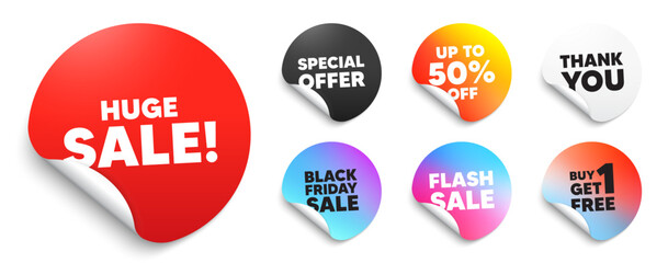 Huge sale red sticker tag. Special offer paper price tags. Huge Sale tag. Special offer price sign. Advertising Discounts symbol. Discount, black friday sticker. Promo banner. Vector