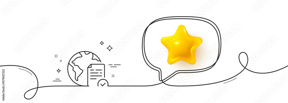 Poster online voting line icon. continuous line with 3d star. internet vote sign. web election symbol. 3d s