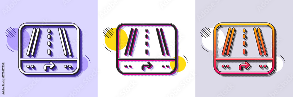 Poster gps navigation line icon. halftone dotted pattern. gradient icon with grain shadow. road path sign. 