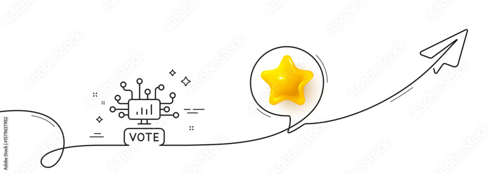 Poster online voting line icon. continuous line with share plane. internet vote sign. web election symbol. 