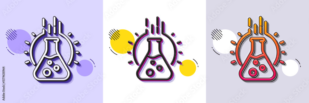 Poster chemistry lab line icon. halftone dotted pattern. gradient icon with grain shadow. laboratory flask 