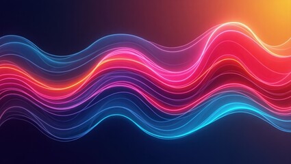 Abstract wavy lines with blue pink red and orange colors on a dark gradient background design art