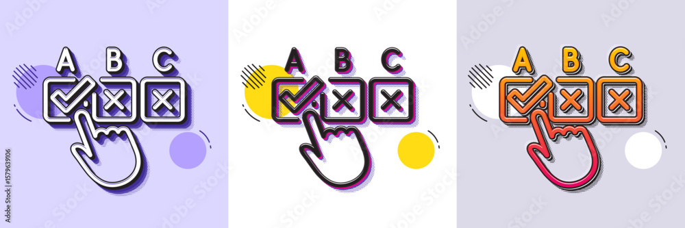 Poster correct checkbox line icon. halftone dotted pattern. gradient icon with grain shadow. select answer 