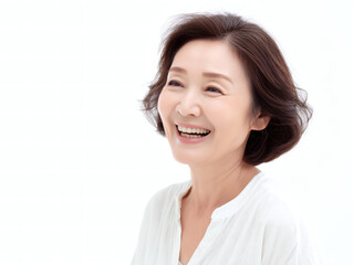 笑顔が魅力的で明るい表情を見せる日本人シニア女性