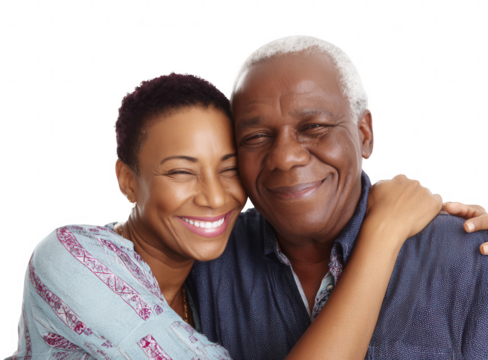 Happy, smiling woman hugging her father on a white background, png, transparent