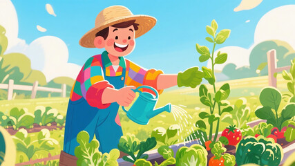 Man in the garden with flowers