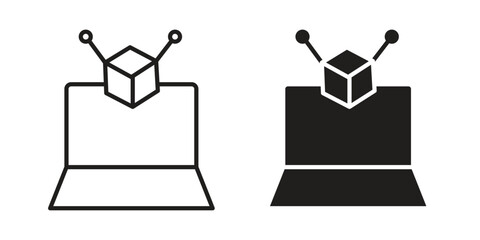 Computer simulation icon vector modern flat and stroke designs