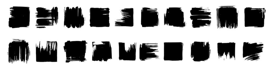 Set of Grunge Black Brush Strokes on Transparent Background