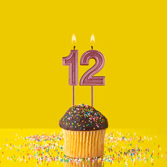 Number 12 candle - Birthday candle with chocolate cupcake