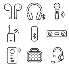 Headset intercom wireless earbuds receiver speaker icon audio soundbar vector