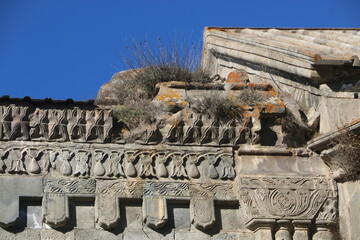 detail of a decorated frieze in the harichavank monastery in armenia