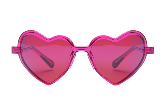 Heart-shaped sunglasses in vibrant pink and red colors perfect for summer fashion and playful style isolated on transparent background PNG