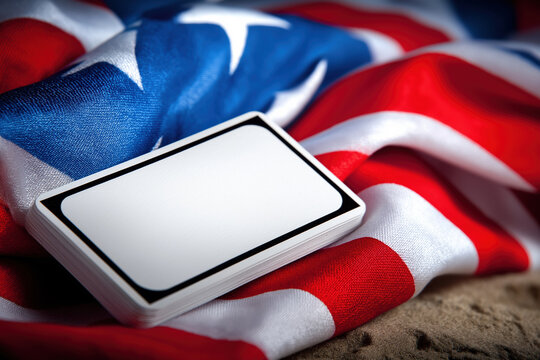 Playing cards on an American flag during a summer celebration at the beach