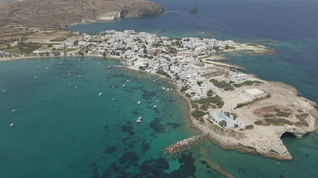 Wide video of Pollonia village in Milos, Greece D-Log M profile. professional stock footage