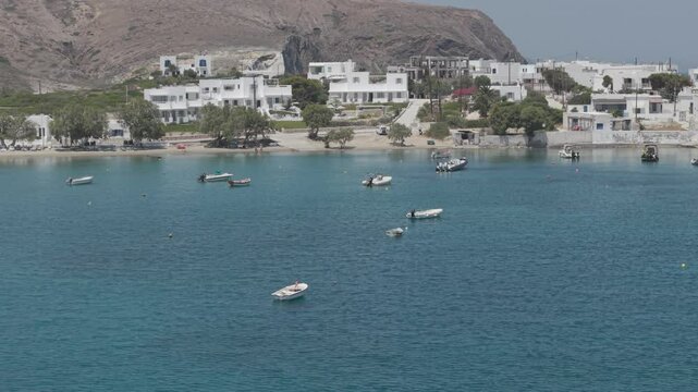 Boats in Pollonia, a fishing village in Milos, Greece. Professional D-Log M footage