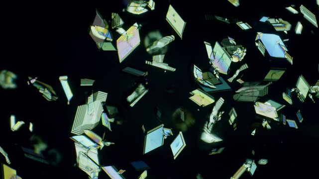 Copper sulphate crystals growing under microscope in polarized light