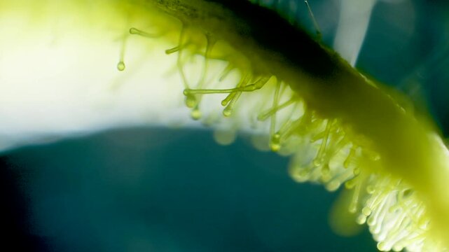 Plant stem trychomes, hairs under microscope dark field view