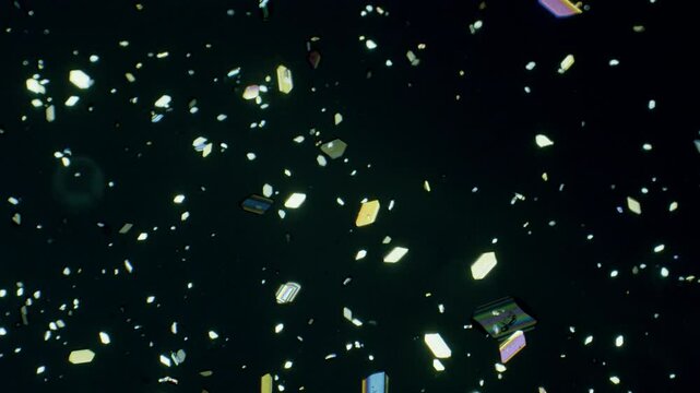 Copper sulphate crystals growing under microscope in polarized light