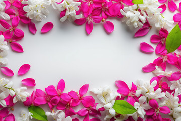 Floral arrangement of pink and white petals in a decorative pattern on a white background