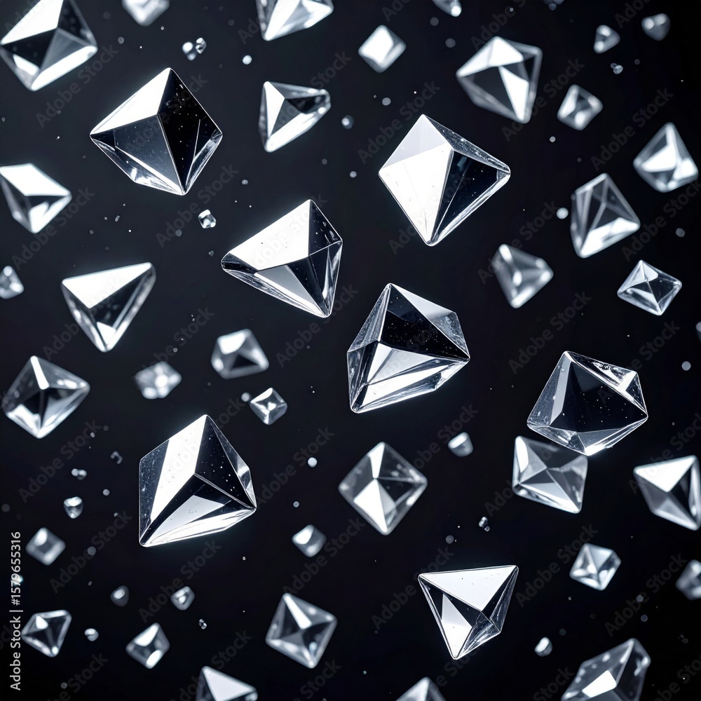 Fototapete floating polygonal geometric crystal shapes on a dark background abstract design