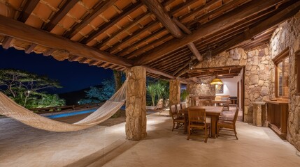 Luxury Villa Patio, Hammock, Outdoor Living, Night View
