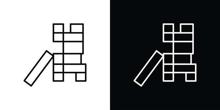Wooden block icon in trendy stroke liner style. Set of Website icon vector.