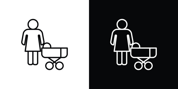 Woman with Baby Stroller icon in trendy stroke liner style. Set of Website icon vector.