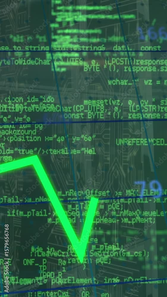Poster animation of graphs over grid network against data processing and computer server room