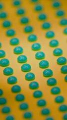 Close-up teal 3D brain models in repeating pattern on yellow background