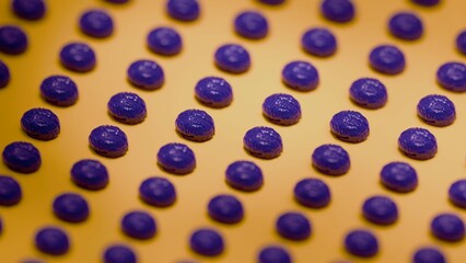 Close-up of purple 3D brain models arranged in repeating pattern on yellow background