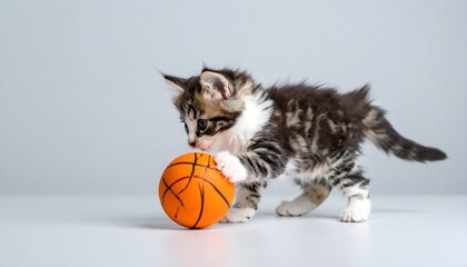 Playful kitten with a ball